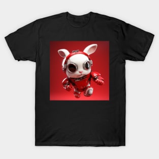 a cartoon rabbit in a red robot suit. T-Shirt